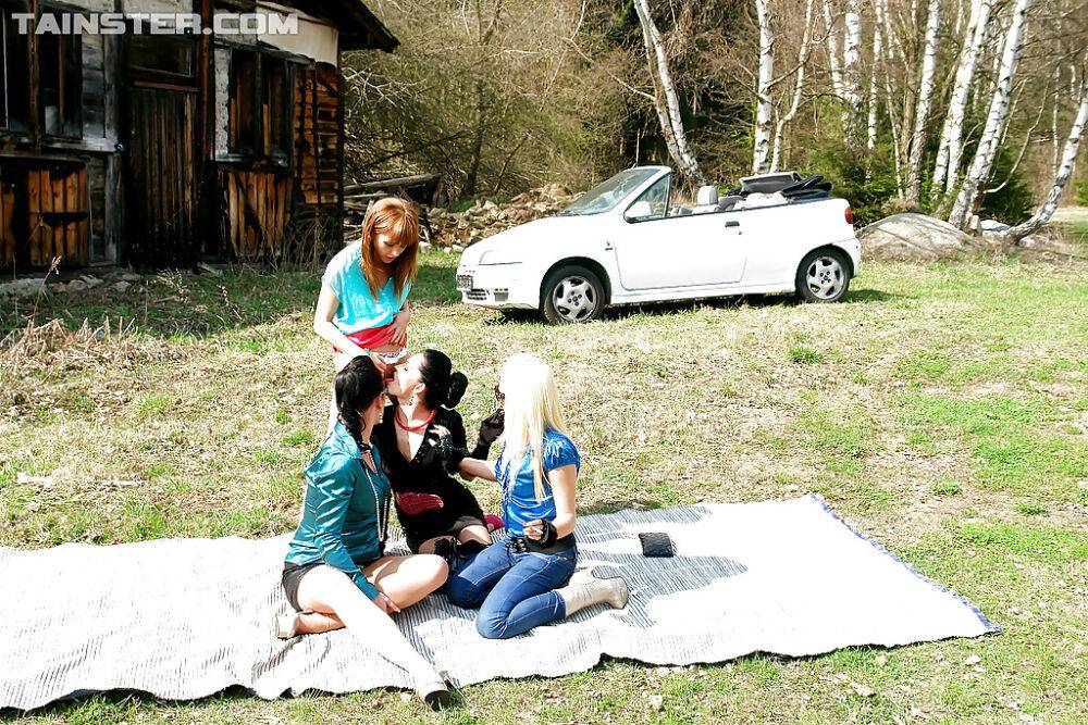 European fetish ladies enjoy wet lesbian foursome outdoor - #11