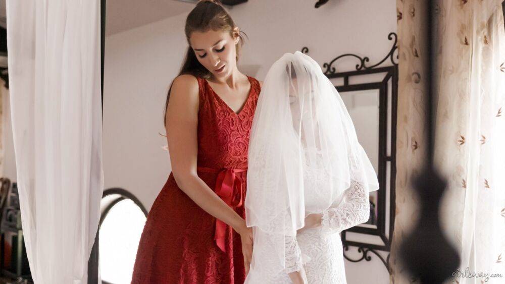 New bride has a lesbian threesome with her girlfriends on her wedding day - #2