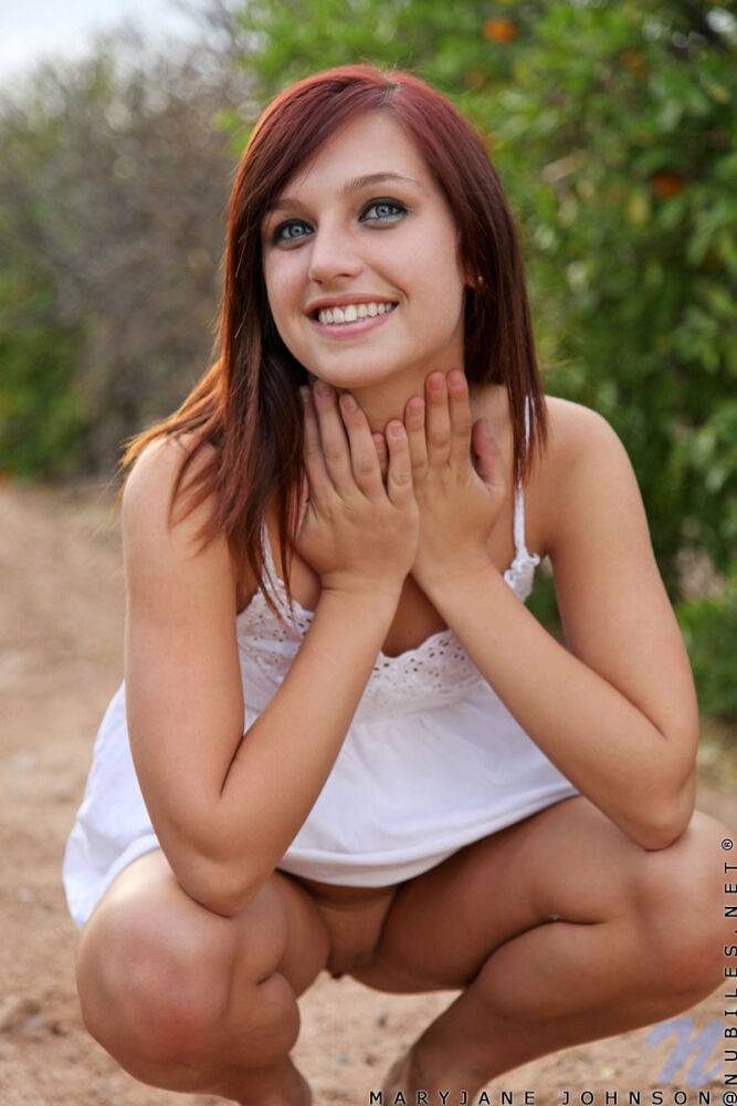 Teen girl takes off her dress on a dirt road and masturbates in the nude - #11