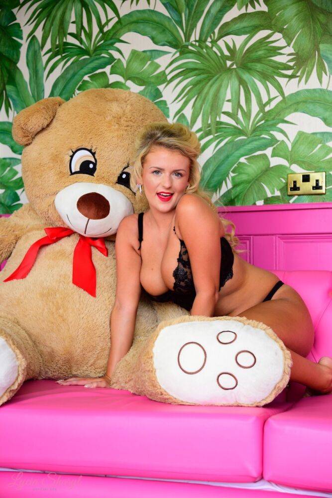 British teen Lycia Sharyl uncovers her great tits next to a stuffed animal - #2