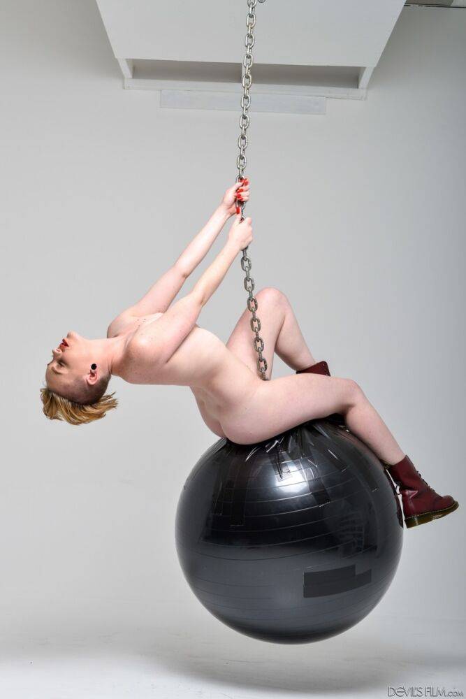 Seductive blonde doll with a cute ass Miley Mae rides a wrecking ball - #9