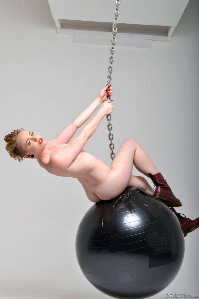 Seductive blonde doll with a cute ass Miley Mae rides a wrecking ball - #2