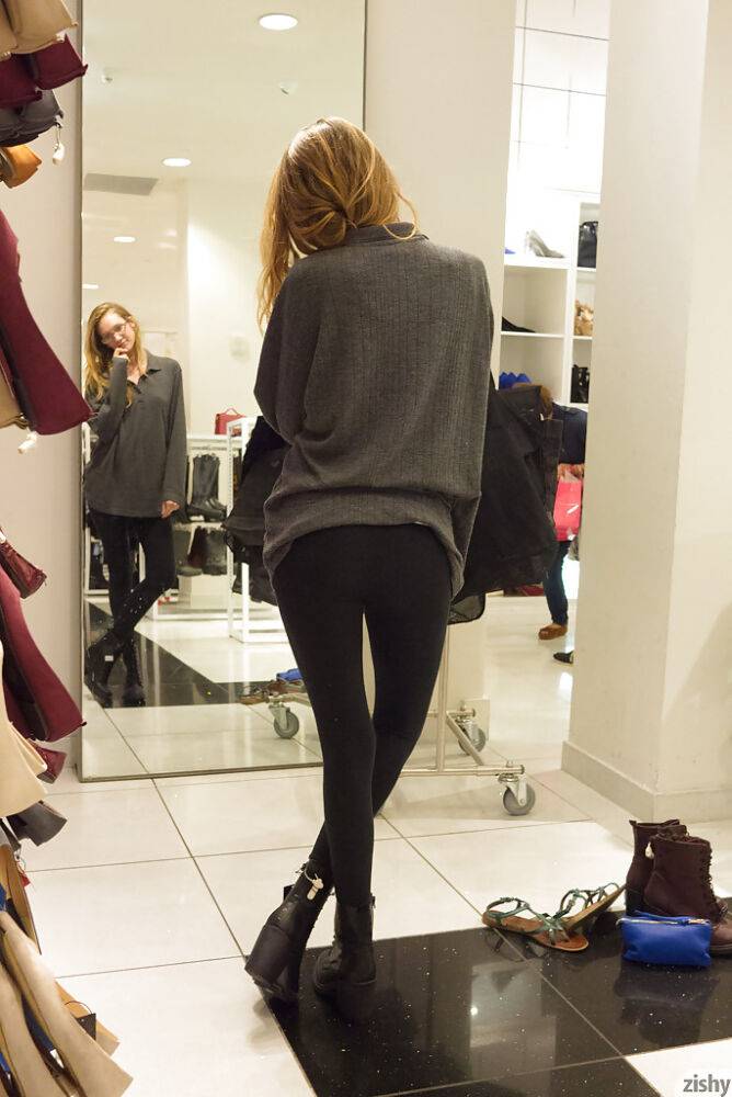 Skinny playful blonde teen Reese Berkman bending over in a store - #9