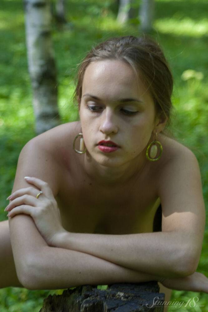 18 year old beauty Kelly P models naked in heels while in a forest - #6