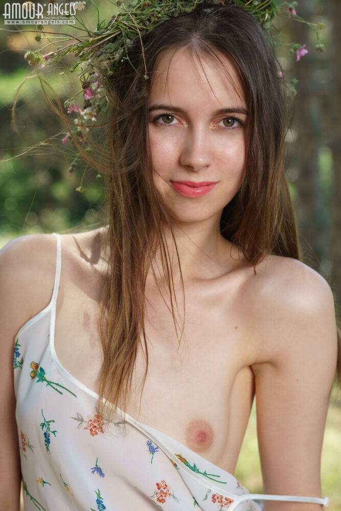 Skinny amateur Trasy casts aside a summer dress to get naked by the woods - #7