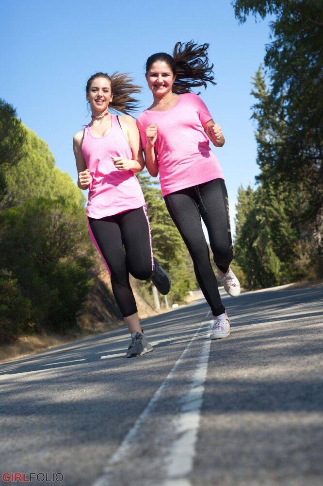 Stella Cox and her lesbian lover dress each other going for a jog - #3