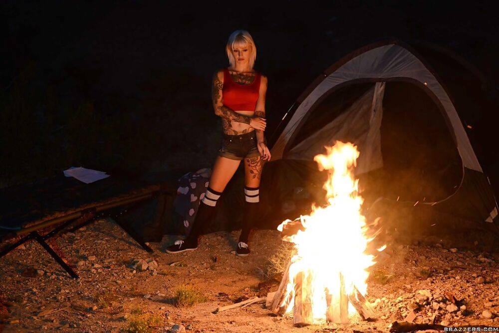 Outdoor posing of a big tits babe in shorts and socks Kleio Valentien - #6