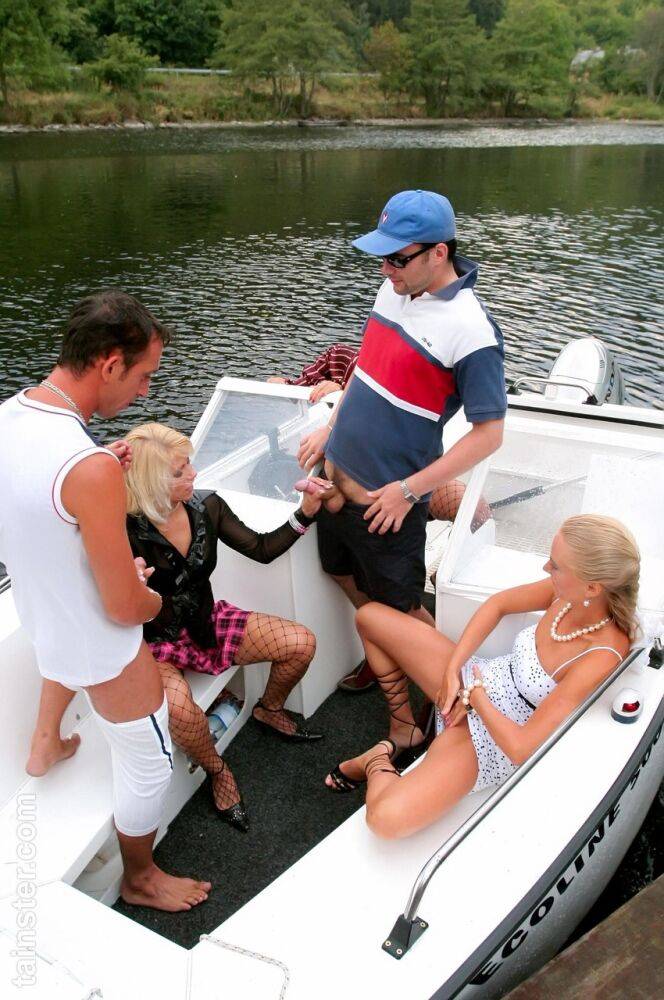 Blonde hardcore sluts suck cock and fuck cowgirl on a boat in wild groupsex - #6