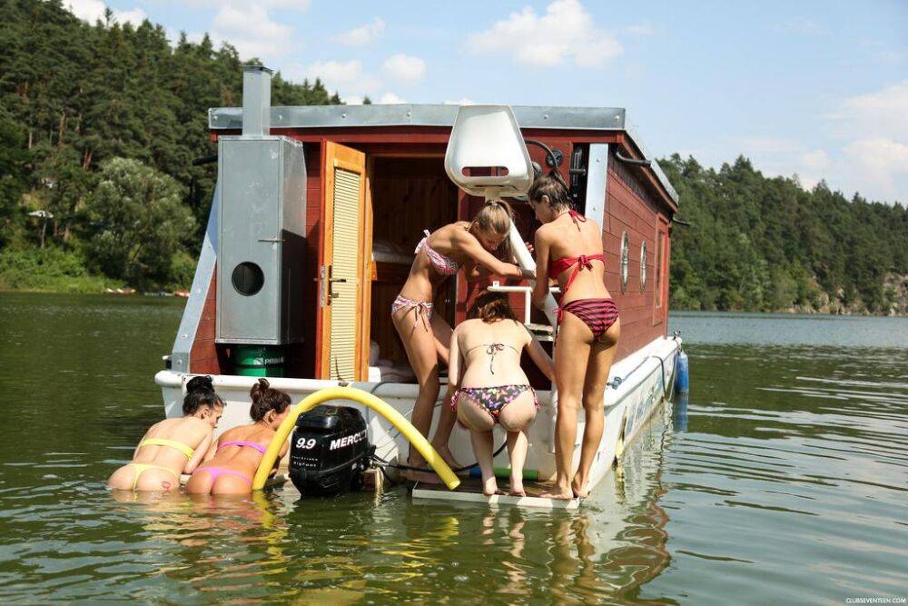 A group of teenage girls go rafting on a river in the nude - #5