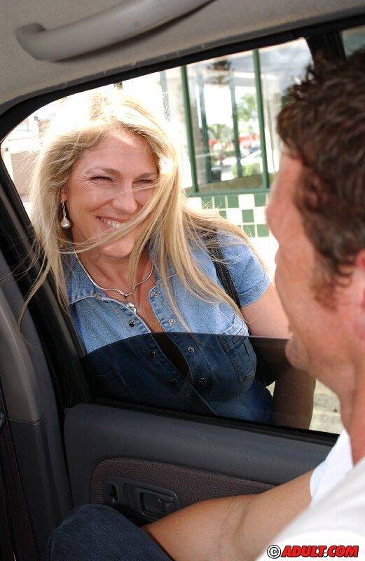 Liberated blonde MILF performs a blowjob with ball licking in the car - #14