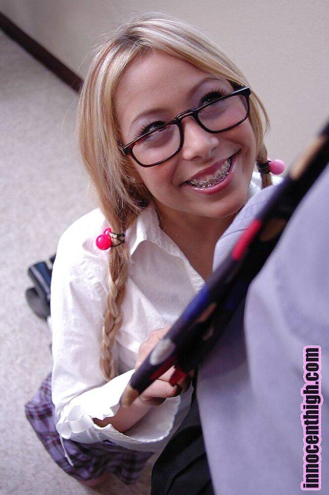 Blonde asian in glasses Kat gives a sloppu and deep blowjob - #11