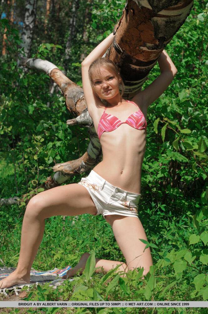 Petite teenage looker Bridgit strips down in the middle of the woods - #10