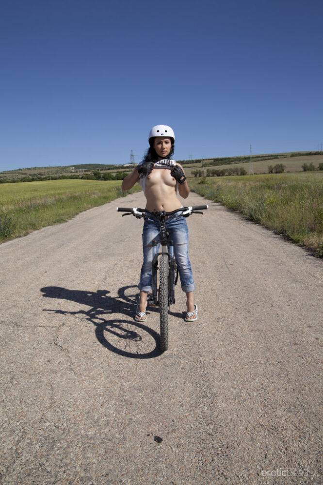 Athletic teen Maliko strips totally naked on a country road during a bike ride - #10