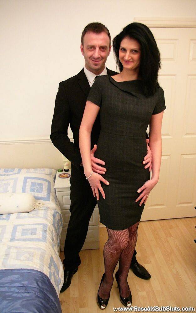 Dark-haired amateur Eva Johnson submits to a gentleman in mesh hosiery - #15