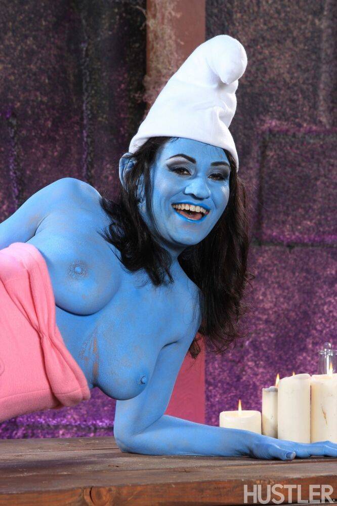 Latina chick Charley Chase shows off her girl parts in a Smurf outfit - #9