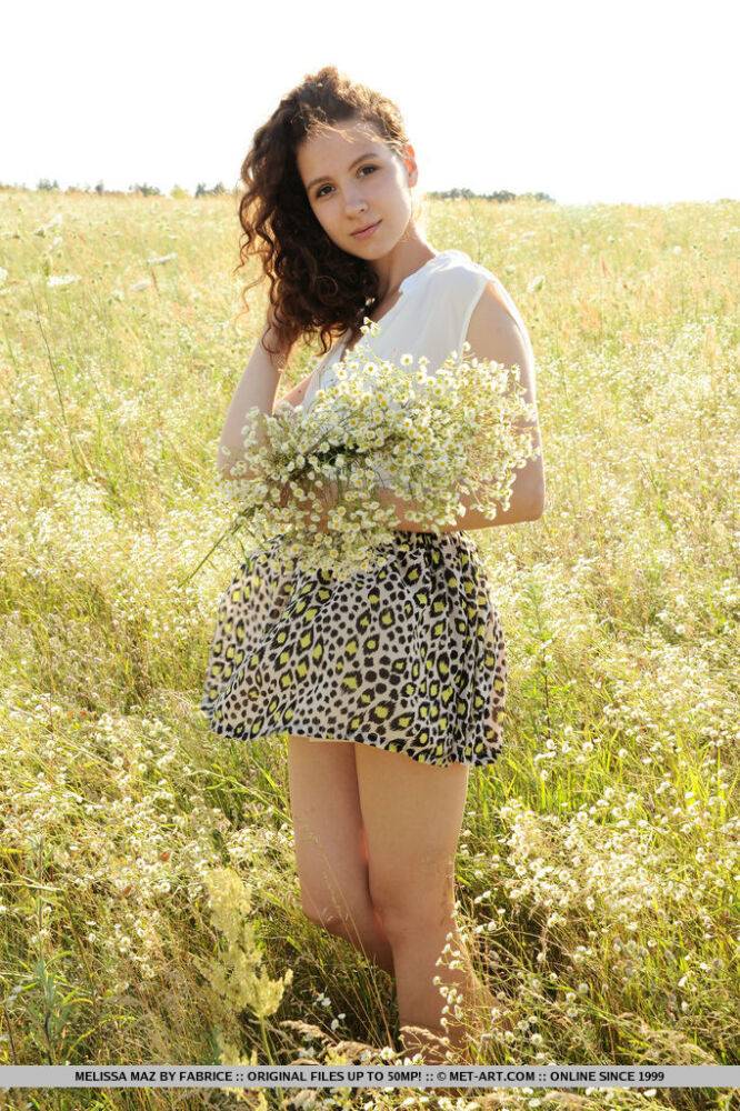 Nice teen Melissa Maz adorns herself with wildflowers while naked in a field - #3