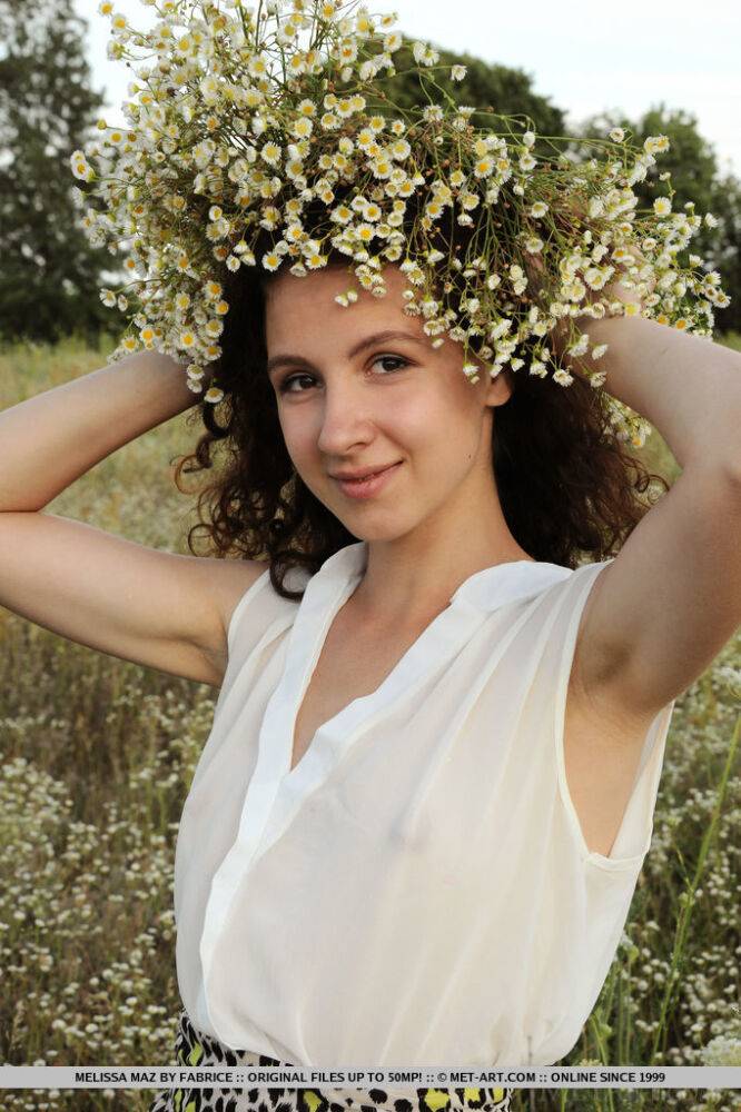 Nice teen Melissa Maz adorns herself with wildflowers while naked in a field - #15