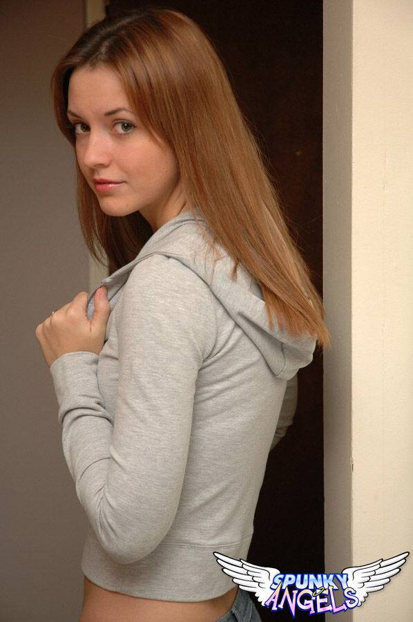 Amateur model with a pretty face poses non nude in denim jeans - #12