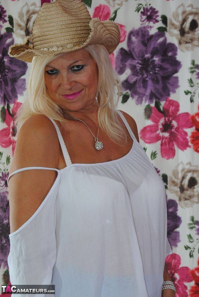 Mature plumper does a striptease wearing a straw cowgirl hat - #2