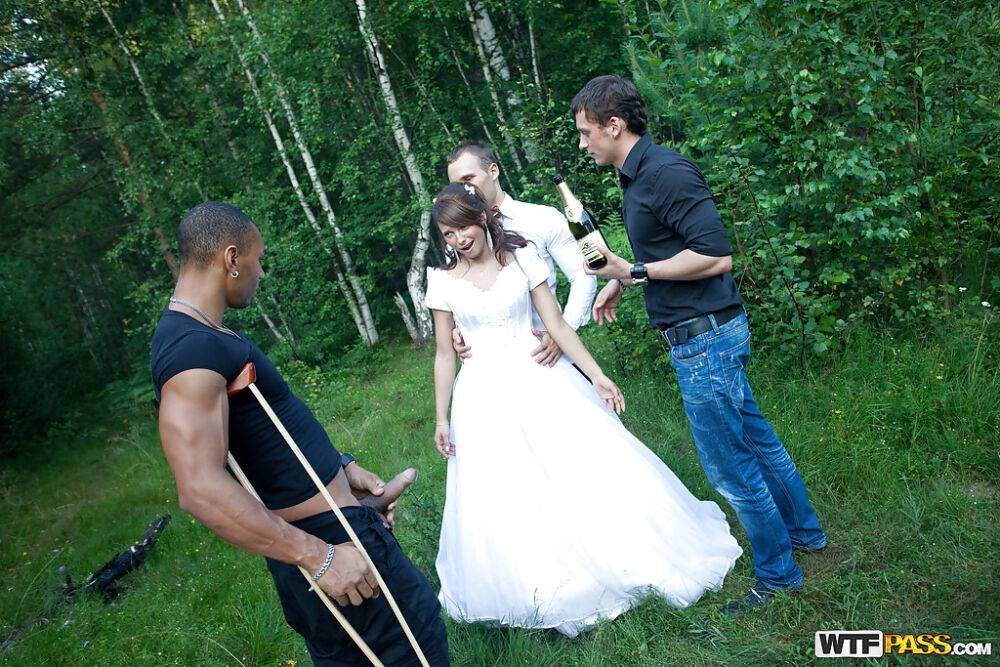 Promiscuous bride enjoys a hardcore foursome with well-hung guys outdoor - #13