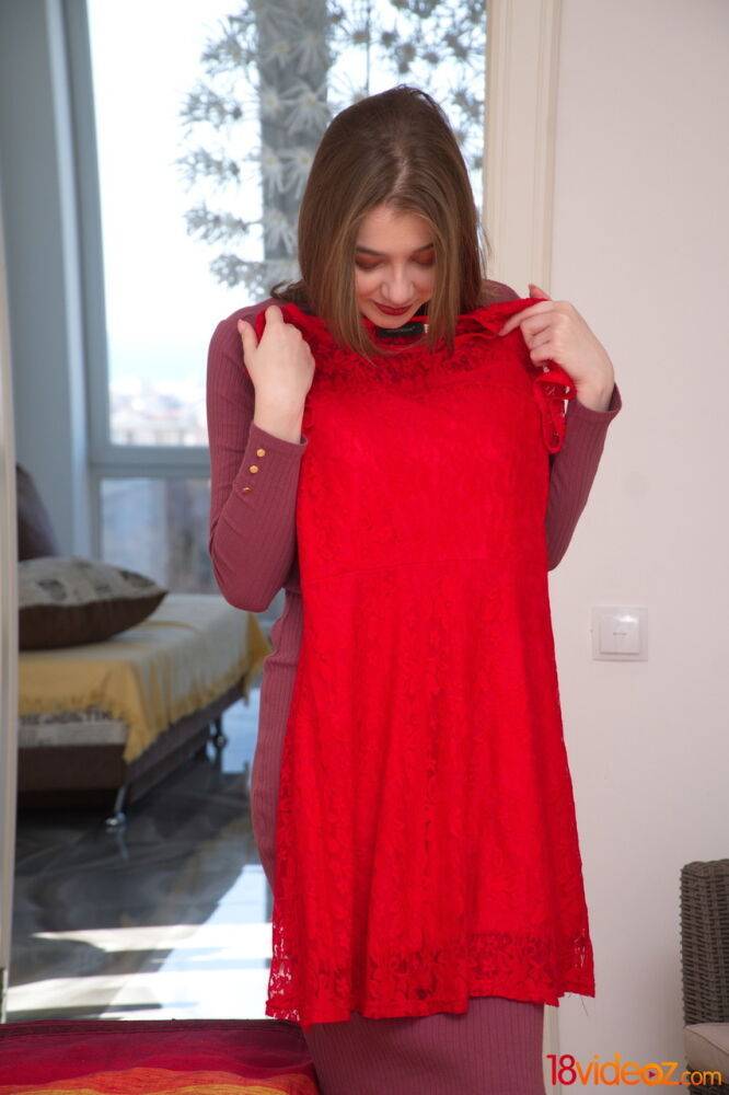 Tall 18 year old Eliza Thorne seduces her date while wearing a red dress - #5