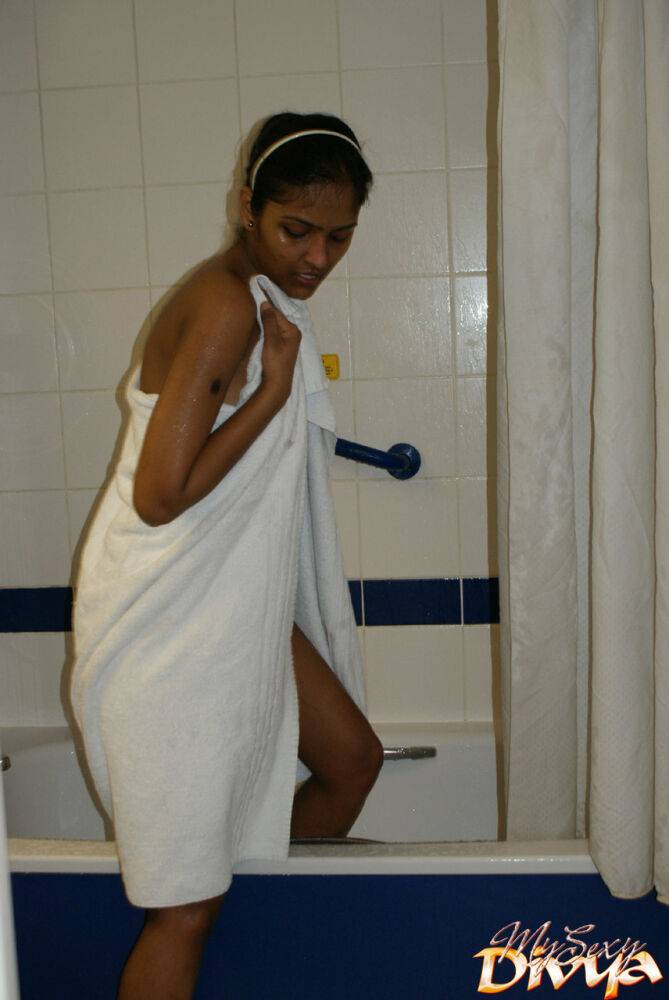 Desi first timer strips naked for a shower before drying herself with a towel - #7