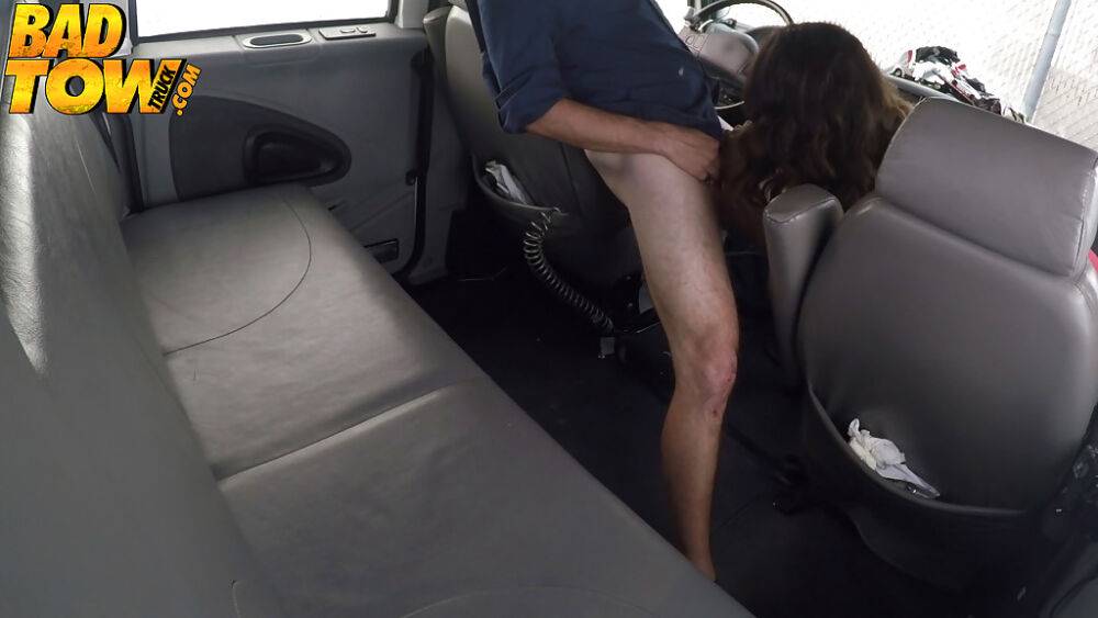 Brunette amateur Kylie climbing into back seat of vehicle to give a blowjob - #2