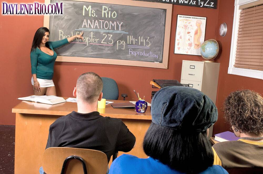 Hot Latina teacher Daylene Rio gives a student sex lessons in class - #11