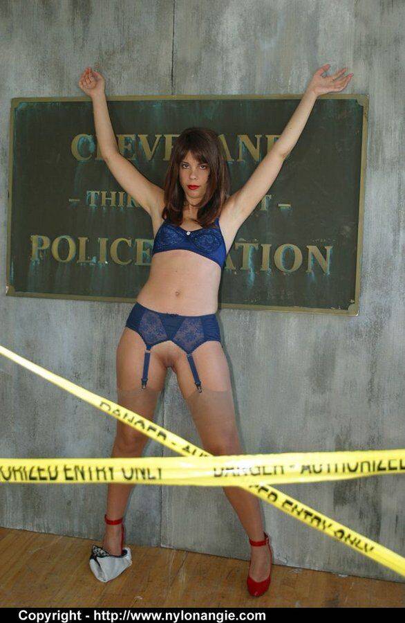 Amateur model exposes her shaved pussy in front of a police station - #1