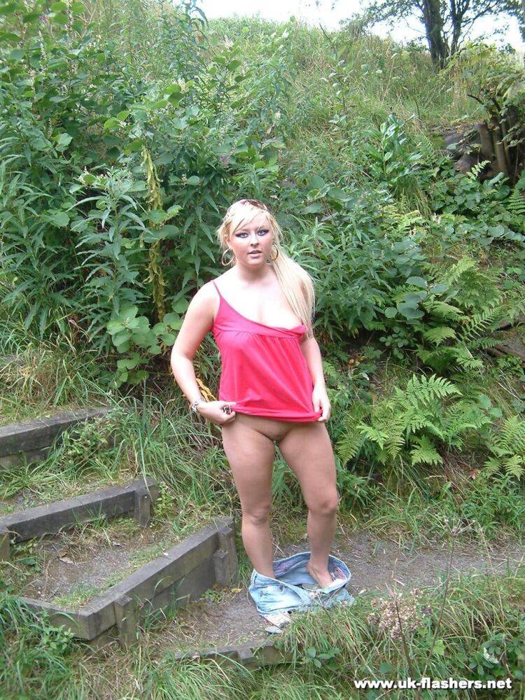 Overweight UK female with blonde hair strips naked on a popular walking trails - #7