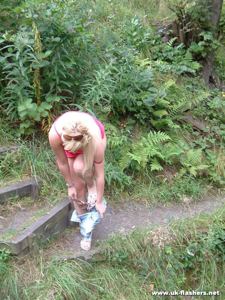 Overweight UK female with blonde hair strips naked on a popular walking trails - #12