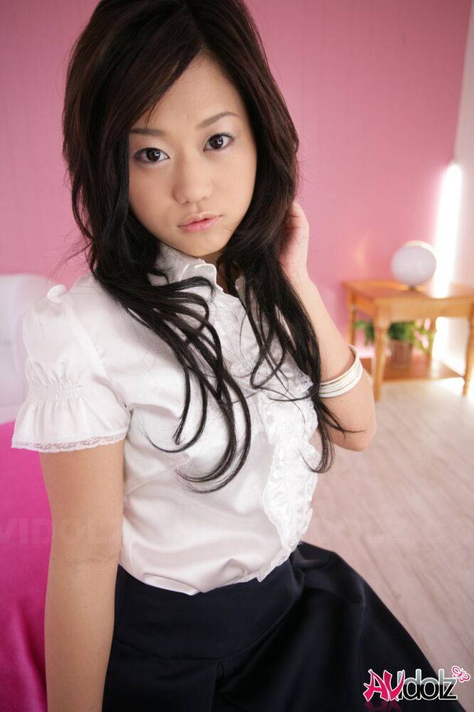 Cute Japanese model Minako Oyama poses non nude in a blouse and skirt - #15