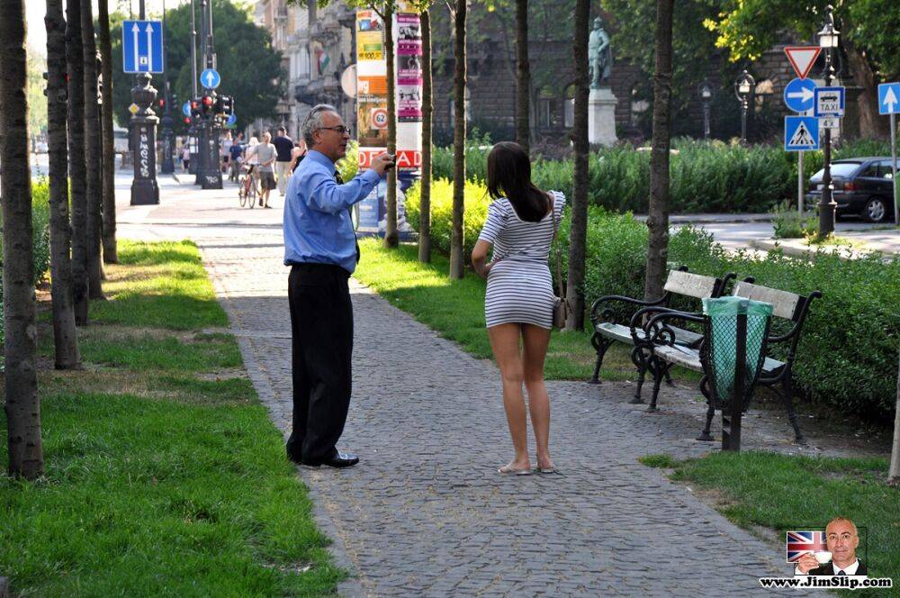 Young brunette beauty gets picked up and fucked by an old man on a stroll - #7