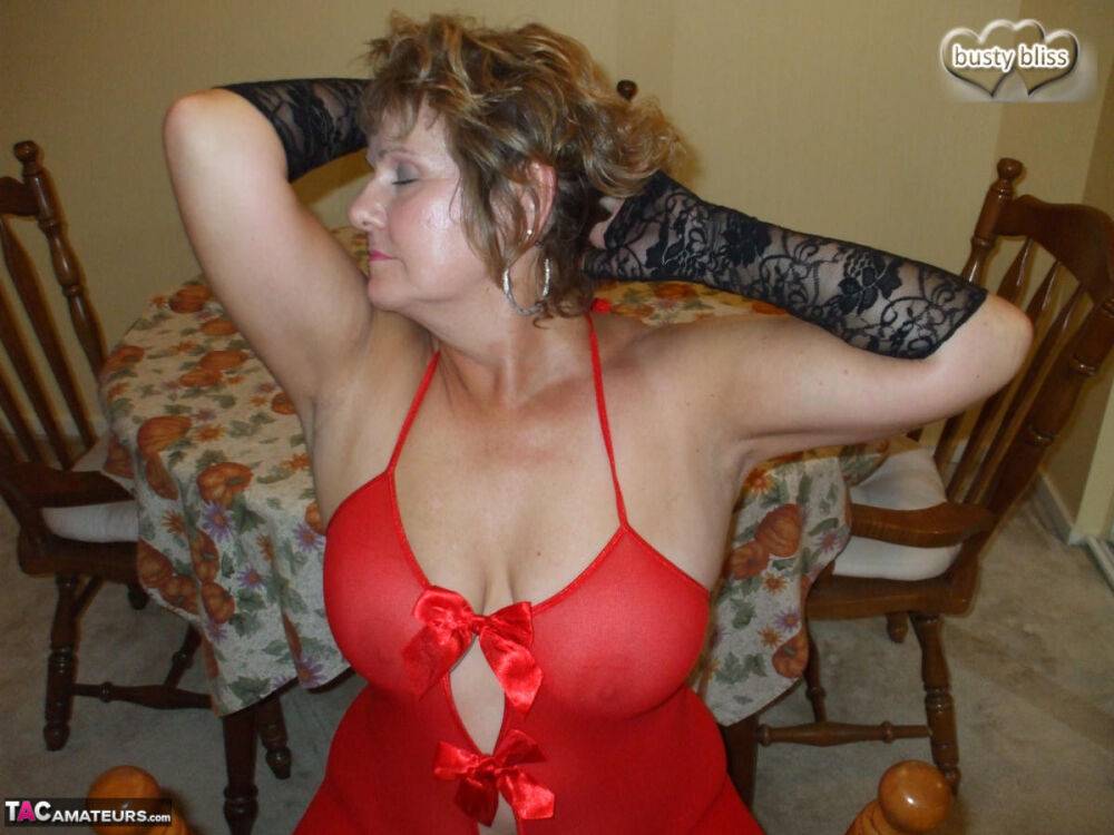 Busty older lady Busty Bliss pleasures a penis over an adult beverage or two - #7