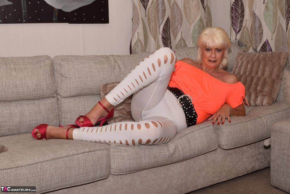 Mature amateur Dimonty models non nude in an off shoulder top and tight pants - #6