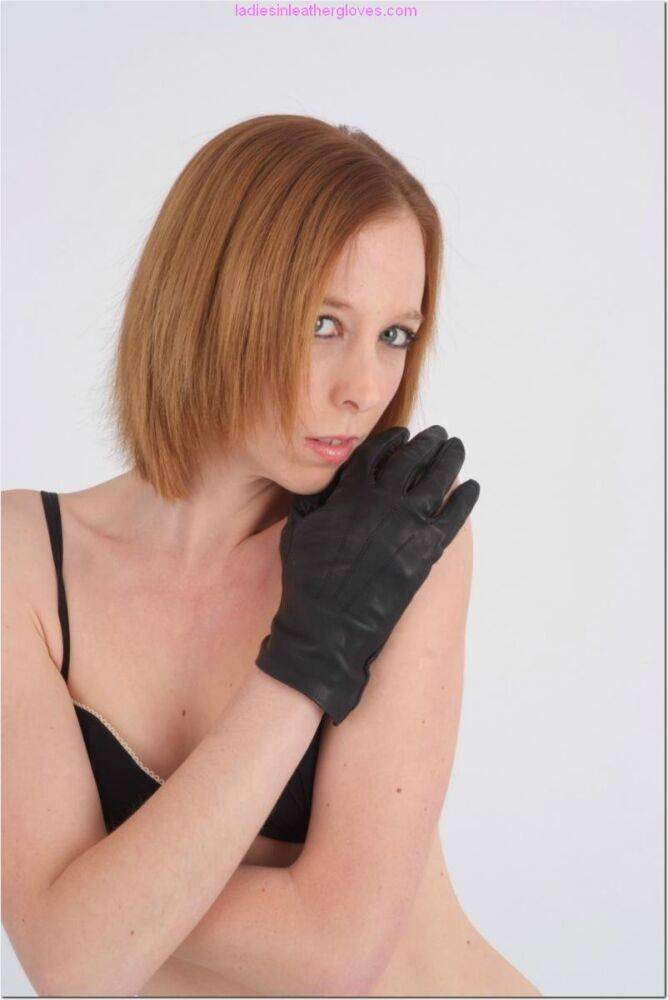 Natural redhead models in gloves and lingerie after removing top coat - #8