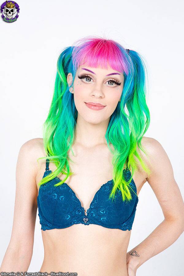 Tall teen Dorothy Perkins models totally naked with dyed hair in pigtails - #6