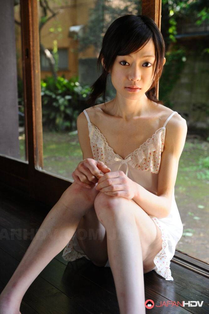 Tiny Japanese girl Aoba Itou models non nude in satin lingerie - #2