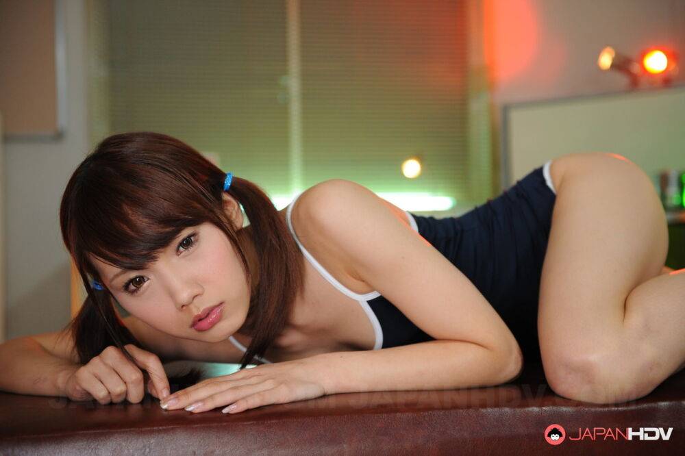 Young looking Asian girl Ageha Kinoshita models non nude in pigtails - #6