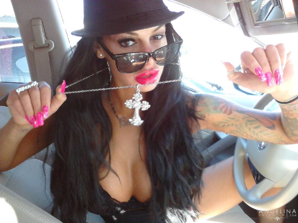 Latina chick Angelina Valentine models non nude in hat and sunglasses - #9