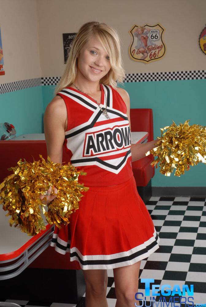 Cute blonde Tegan Summers models non nude in her cheerleader uniform - #3