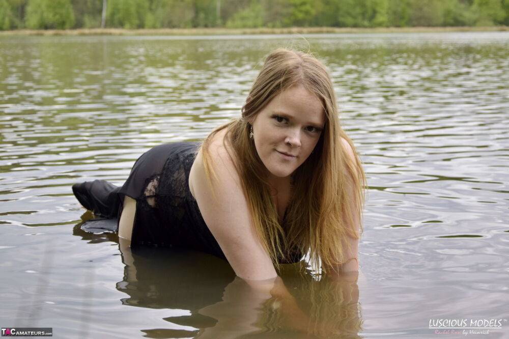 Redheaded amateur Luscious Models models lingerie while in a lake - #3