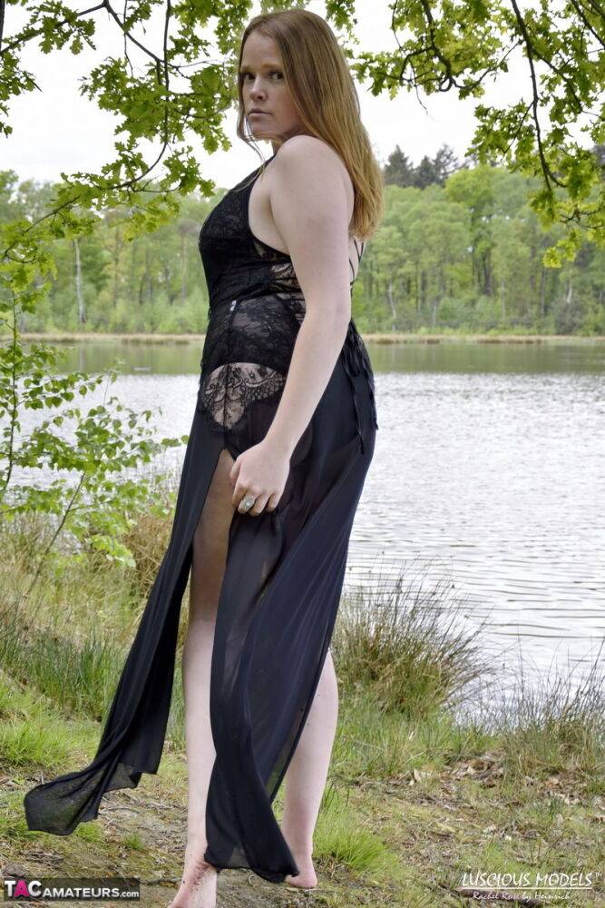 Redheaded amateur Luscious Models models lingerie while in a lake - #2