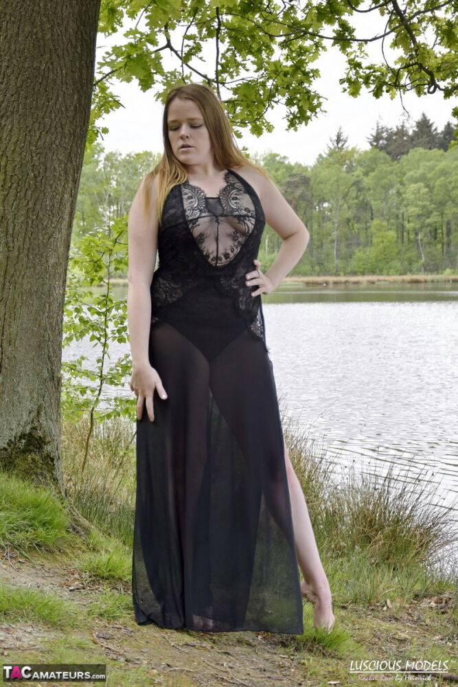 Redheaded amateur Luscious Models models lingerie while in a lake - #8