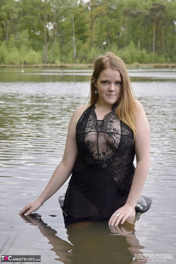 Redheaded amateur Luscious Models models lingerie while in a lake - #12