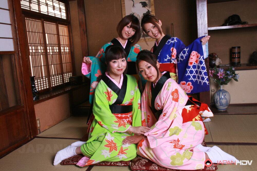 Hot young Japanese models remove their kimonos for raunchy group groping - #11