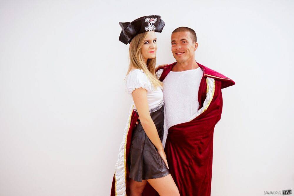 Blonde teen Lucette Nice models a pirate hat before having sex with her guy - #15