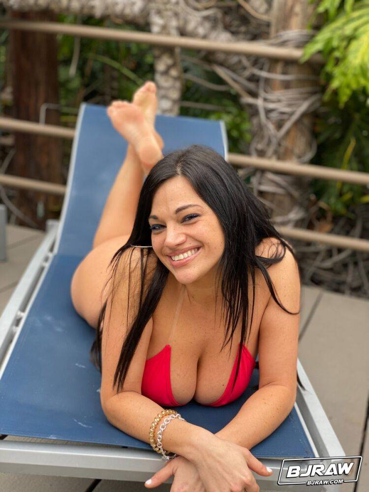 Curvy Latina chick Mona Azar models a bikini before an ass licking blowjob - #8