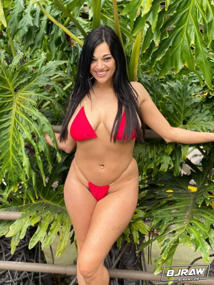 Curvy Latina chick Mona Azar models a bikini before an ass licking blowjob - #10