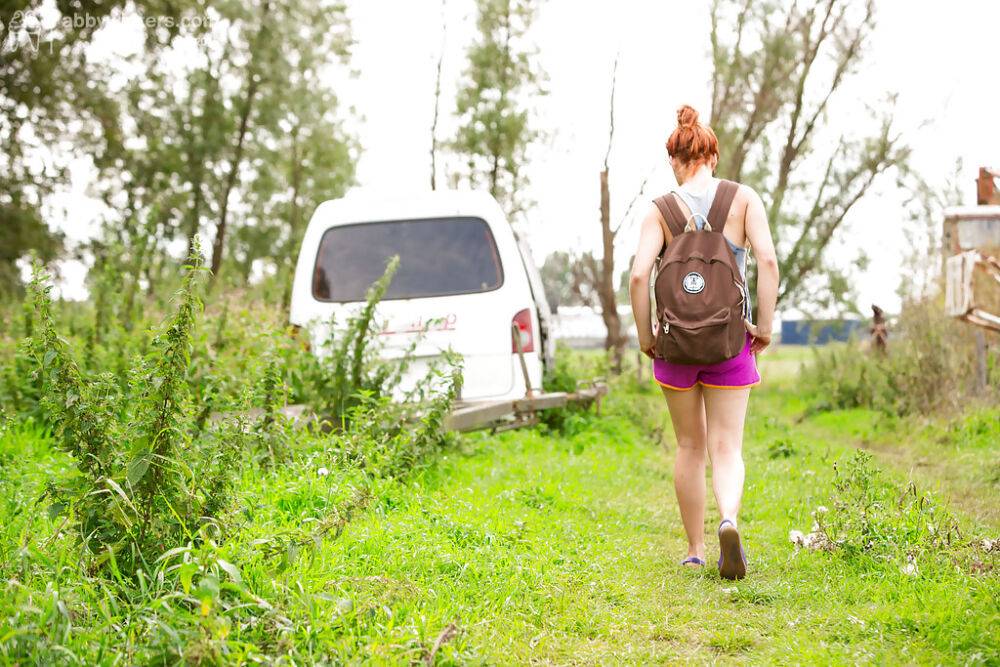 Luscious redhead amateur Flora taking a walk and masturbating outdoors - #8